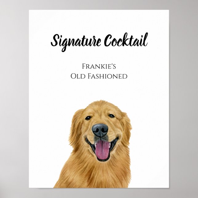 Póster Rótulo de bebidas con firma de perro (Frente)