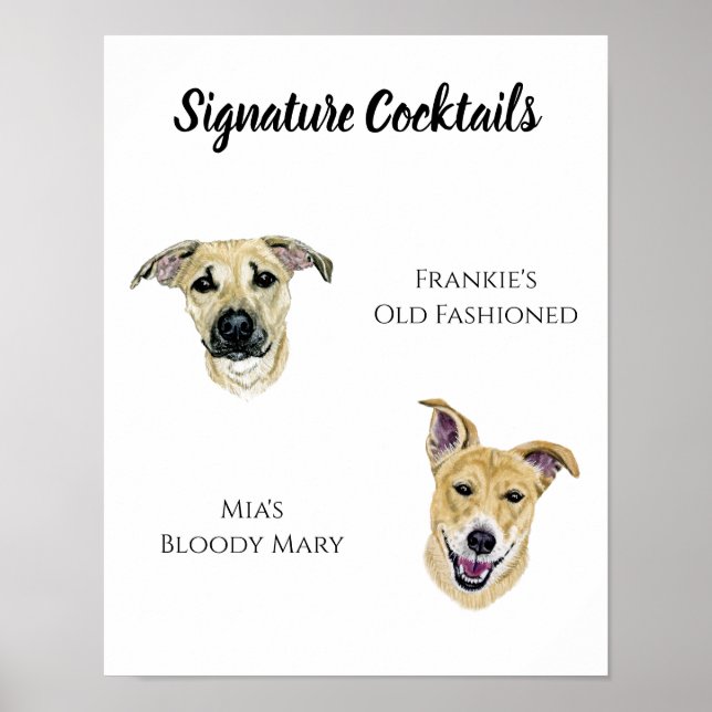 Póster Rótulo de bebidas con firma de perro (Frente)
