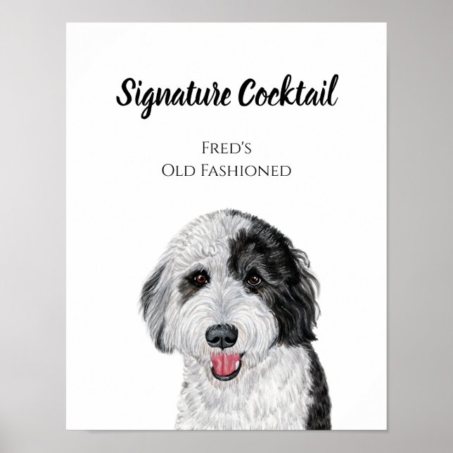 Póster Rótulo de bebidas con firma de perro (Frente)