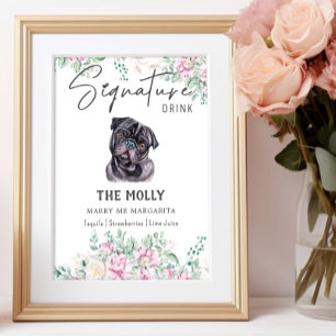 Póster Rótulo de bebidas con firma de perro de pug