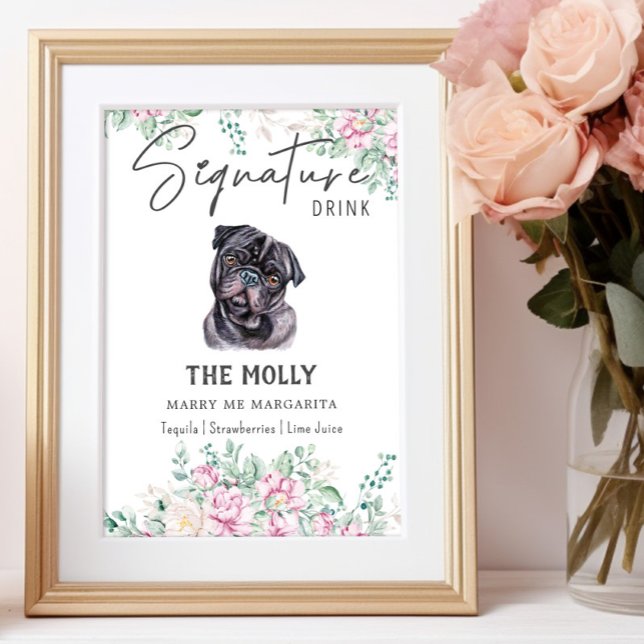 Póster Rótulo de bebidas con firma de perro de pug (Subido por el creador)