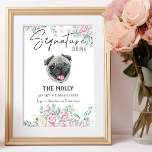 Póster Rótulo de bebidas con firma de perro de pug