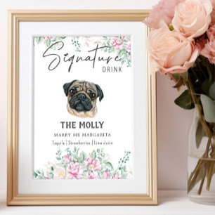 Póster Rótulo de bebidas con firma de perro de pug