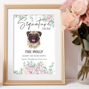 Póster Rótulo de bebidas con firma de perro de pug