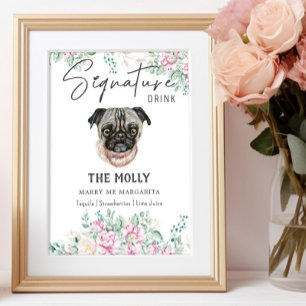 Póster Rótulo de bebidas con firma de perro de pug