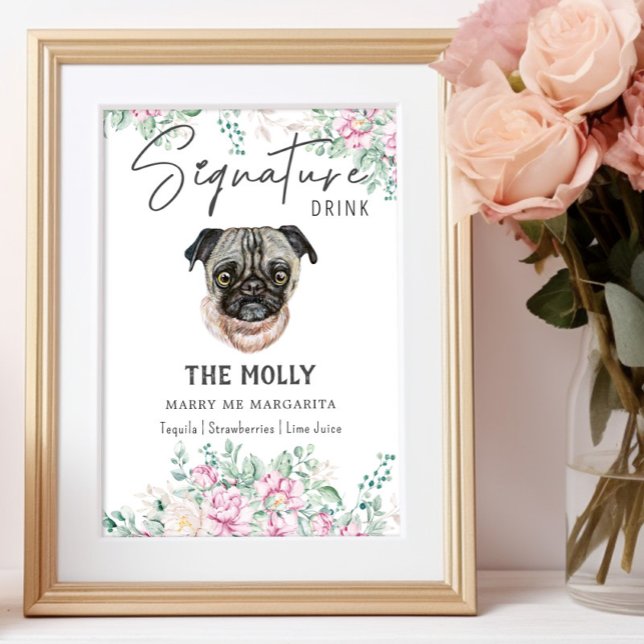 Póster Rótulo de bebidas con firma de perro de pug (Subido por el creador)