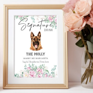 Póster Rótulo de bebidas con firma de perro pastor alemán