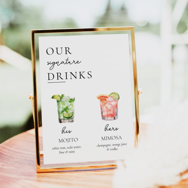 Póster Rótulo de bebidas con firma mínima, más de 400 Pos (Minimal Signature Drink Sign)