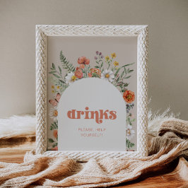 Póster Rótulo de bebidas con flores silvestres