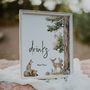 Póster Rótulo de bebidas de animales de bosque de bosques