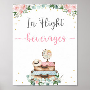 Póster Rótulo de bebidas de ducha de novia con flores de