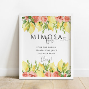 Póster Rótulo de bebidas Mimosa Bar Floral de Limón princ