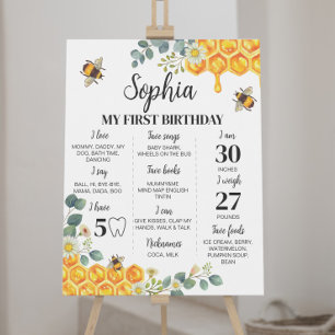 Póster Rótulo de Bee First Birday Milestone
