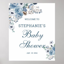 Póster Rótulo de bienvenida Baby Shower de Blue Florals