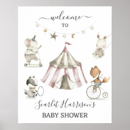 Póster Rótulo de bienvenida de Baby Shower Circus Animals