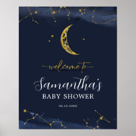Póster Rótulo de bienvenida de Baby Shower por la luna