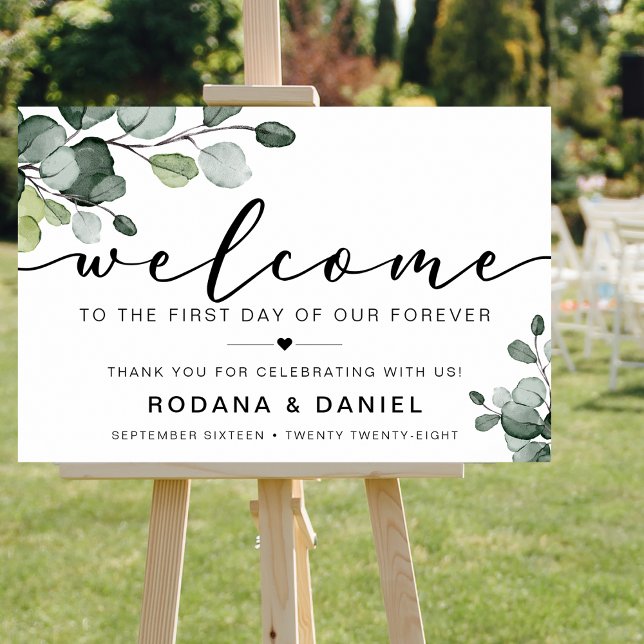 Póster Rótulo de bienvenida de Eucalyptus (Elegant Eucalyptus Welcome Wedding Sign)