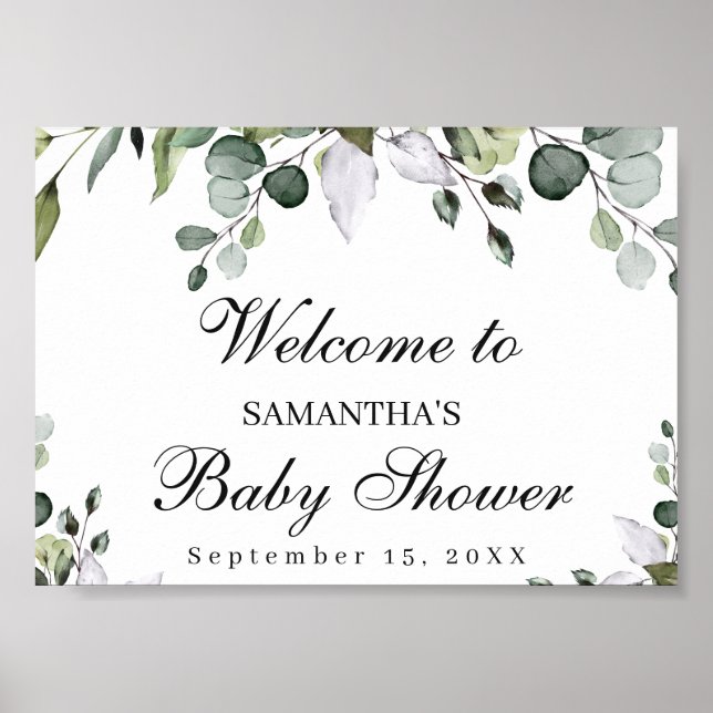 Póster Rótulo de bienvenida de Eucalyptus Baby Shower Pos (Frente)
