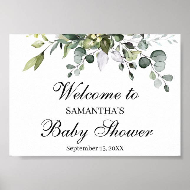 Póster Rótulo de bienvenida de Eucalyptus Baby Shower Pos (Frente)
