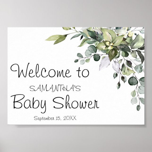 Póster Rótulo de bienvenida de Eucalyptus Baby Shower Pos (Frente)