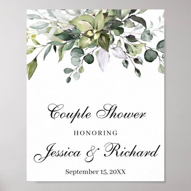 Póster Rótulo de bienvenida Eucalyptus Couple Shower Post (Frente)