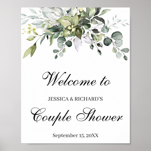 Póster Rótulo de bienvenida Eucalyptus Couple Shower Post (Frente)