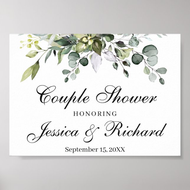 Póster Rótulo de bienvenida Eucalyptus Couple Shower Post (Frente)