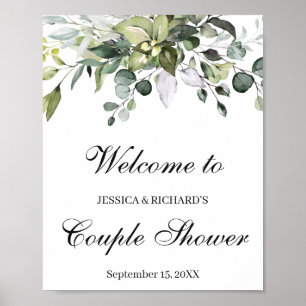 Póster Rótulo de bienvenida Eucalyptus Couple Shower Post