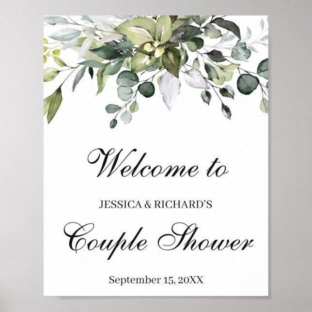 Póster Rótulo de bienvenida Eucalyptus Couple Shower Post (Frente)