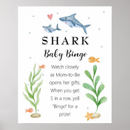 Póster Rótulo de Bingo Infantil de Shark Baby Shower