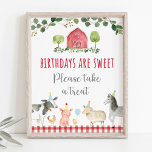 Póster Rótulo de Birthday Treth<br><div class="desc">Esta bonita señal será un gran añadido a la decoración fiesta. Enmarcar el signo y mostrarlo en la mesa de bebidas. El diseño incluye animales de granja acuáticos con vegetación,  confetti colorido y un borde de gingham rojo.</div>