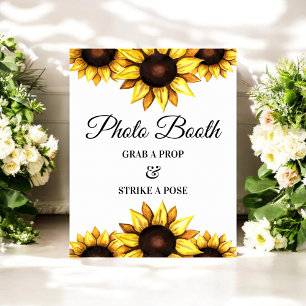 Póster Rótulo de Boda amarillo de girasol Photo Booth Pos