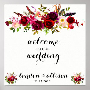 Póster Rótulo de Boda de acuarela floral rústica de Borgo