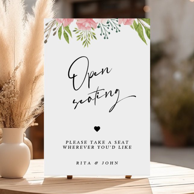 Póster Rótulo de Boda de asiento abierto floral moderno (Subido por el creador)