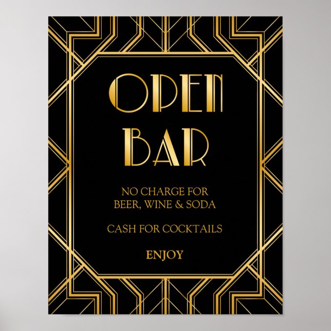 Póster Rótulo de Boda de barra abierta | Gatsby Art Deco (Frente)