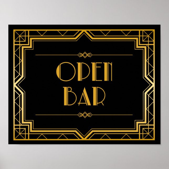 Póster Rótulo de Boda de barra abierta | Gatsby Art Deco (Frente)