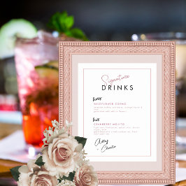 Póster Rótulo de Boda de bebidas con firma magenta Rosa n