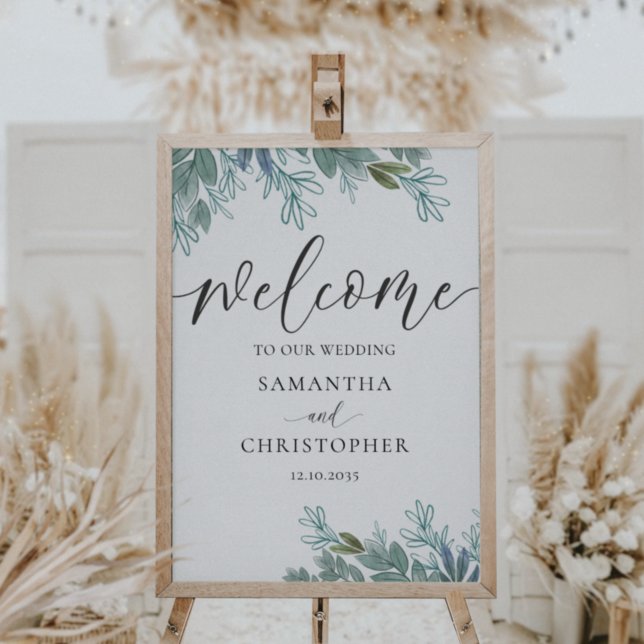 Póster Rótulo de Boda de caligrafía verde de follaje rúst (Subido por el creador)