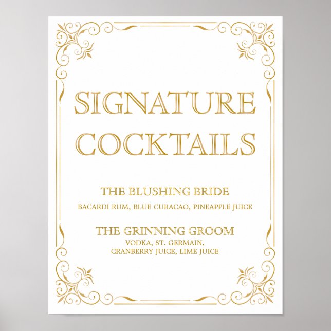 Póster Rótulo de Boda de cócteles de firma | Gatsby Art D (Frente)