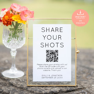 Póster Rótulo de Boda de código QR Compartir tus tomas mi