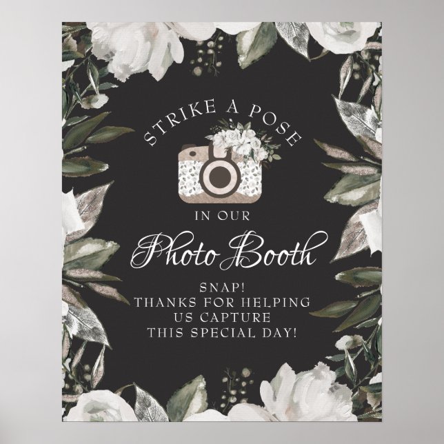 Póster Rótulo de Boda de  de la cabina de fotografía flor (Frente)