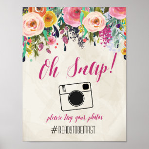 Póster Rótulo de Boda de etiquetas acuáticas florales