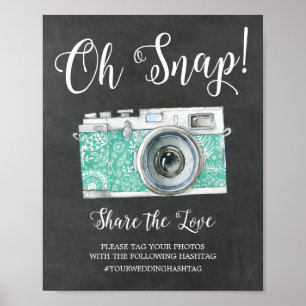 Póster Rótulo de Boda de etiquetas de cámara instantánea 