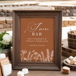 Póster Rótulo de Boda de Flor Silvestre Naranja de S'more