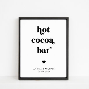 Póster Rótulo de Boda de Invierno de Hot Cocoa Bar Retro 