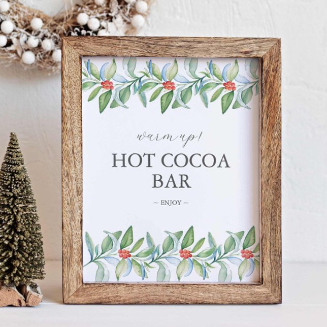 Póster Rótulo de Boda de Invierno Rótulo de bar de chocol (Hot cocoa bar sign features unique watercolor art by Victoria Grigaliunas of Do Tell A Belle)