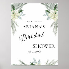 Póster Rótulo de Boda de Invierno Rústica Floral Caída