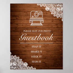 Póster Rótulo de Boda de libros de invitados Rustic Wood 