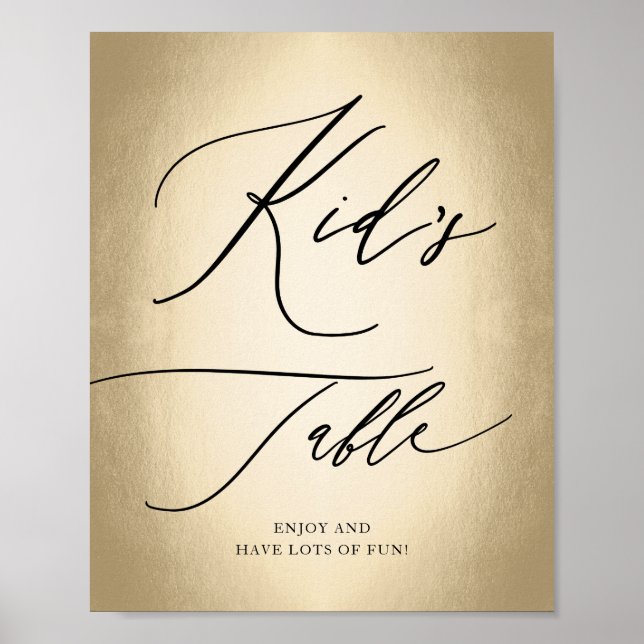 Póster Rótulo de Boda de tabla de niños Gold Script calig (Frente)