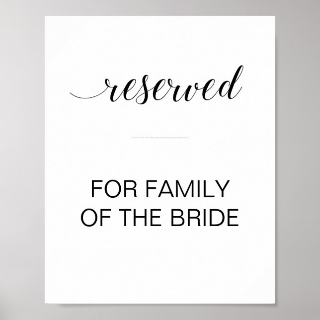 Póster Rótulo de Boda de tabla reservada de script negro (Frente)